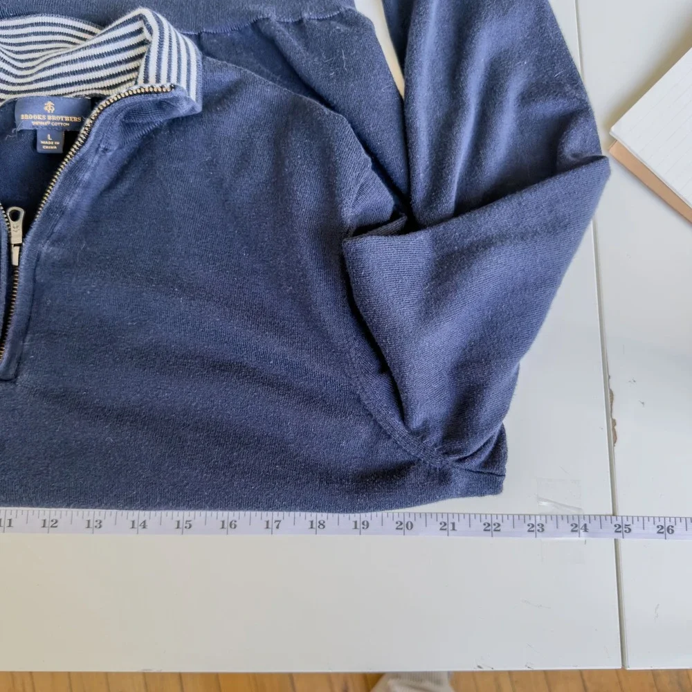 Brooks Brother's Preppy Supima Cotton Navy Quarter Zip Pullover Sweater Size L